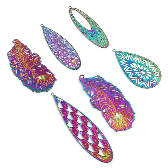 Immagine di Lega di Ferro Filigree Stamping Ciondoli Multicolore 5 Pz