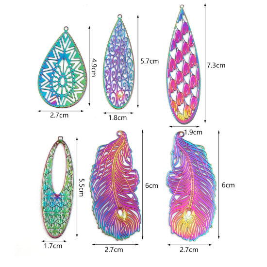 Immagine di Lega di Ferro Filigree Stamping Ciondoli Multicolore 5 Pz