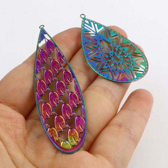 Immagine di Lega di Ferro Filigree Stamping Ciondoli Multicolore 5 Pz