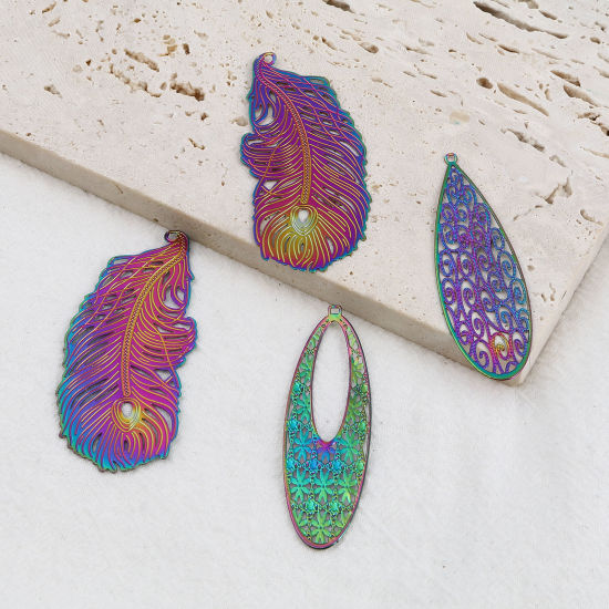 Immagine di Lega di Ferro Filigree Stamping Ciondoli Multicolore 5 Pz