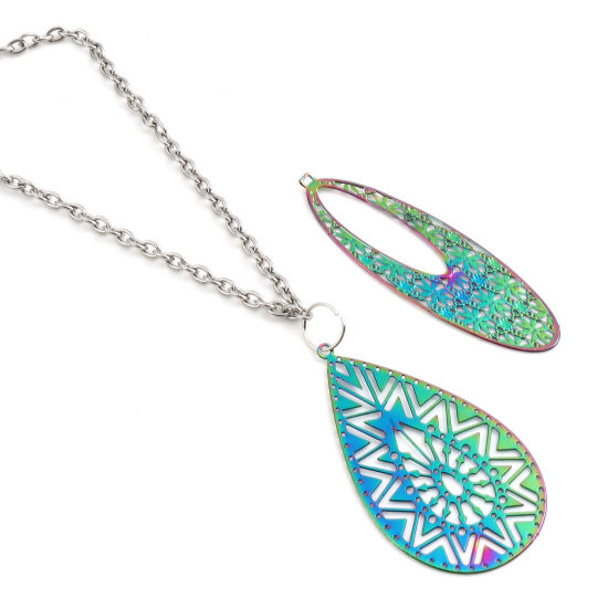 Immagine di Lega di Ferro Filigree Stamping Ciondoli Multicolore 5 Pz