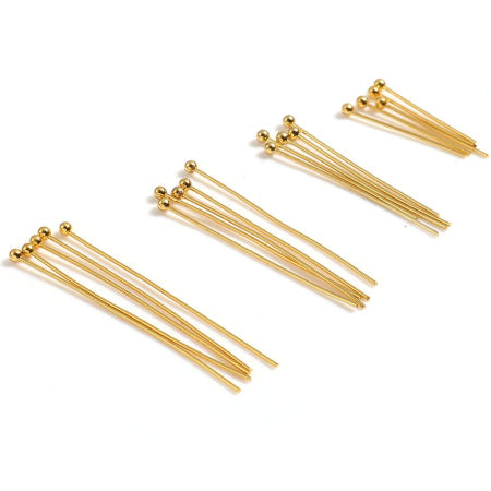 Stainless Steel Ball Head Pins Gold Plated 0.6mm 20 PCs