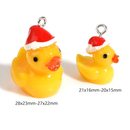 Picture of Resin Charms Duck Animal Christmas Hats Silver Tone Orange 5 PCs