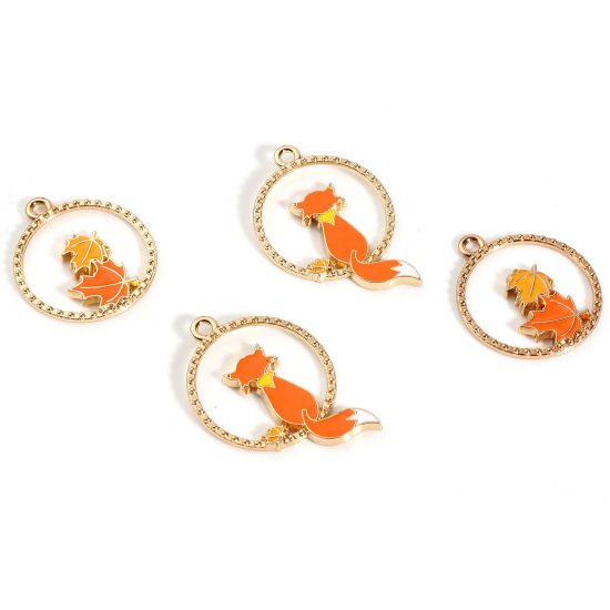 Immagine di Lega di Zinco Charms Volpe Oro Placcato Multicolore Foglia d'Acero Smalto 10 Pz