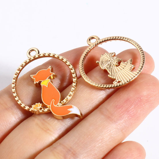 Immagine di Lega di Zinco Charms Volpe Oro Placcato Multicolore Foglia d'Acero Smalto 10 Pz