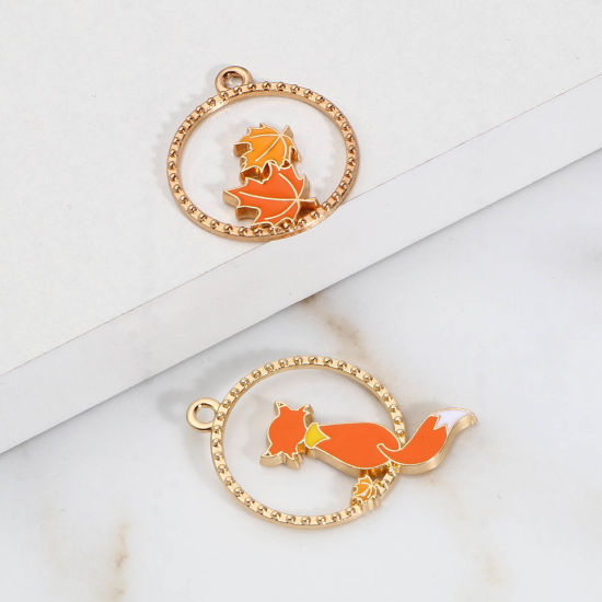 Immagine di Lega di Zinco Charms Volpe Oro Placcato Multicolore Foglia d'Acero Smalto 10 Pz