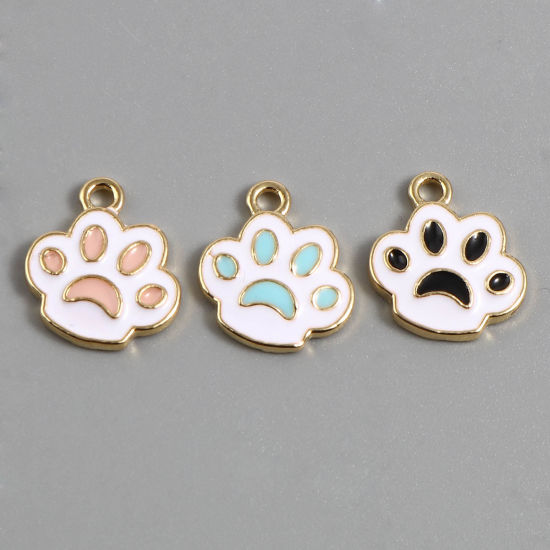 Immagine di Lega di Zinco Memoriale dell'animale Charms Zampa Oro Placcato Multicolore Smalto 16mm x 14mm , 10 Pz