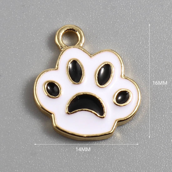 Immagine di Lega di Zinco Memoriale dell'animale Charms Zampa Oro Placcato Multicolore Smalto 16mm x 14mm , 10 Pz