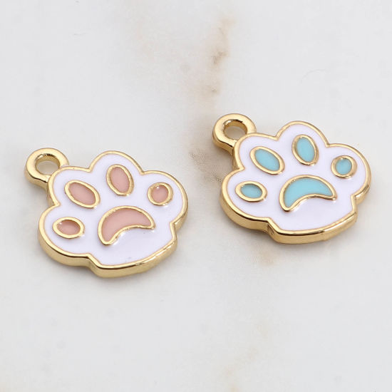 Immagine di Lega di Zinco Memoriale dell'animale Charms Zampa Oro Placcato Multicolore Smalto 16mm x 14mm , 10 Pz