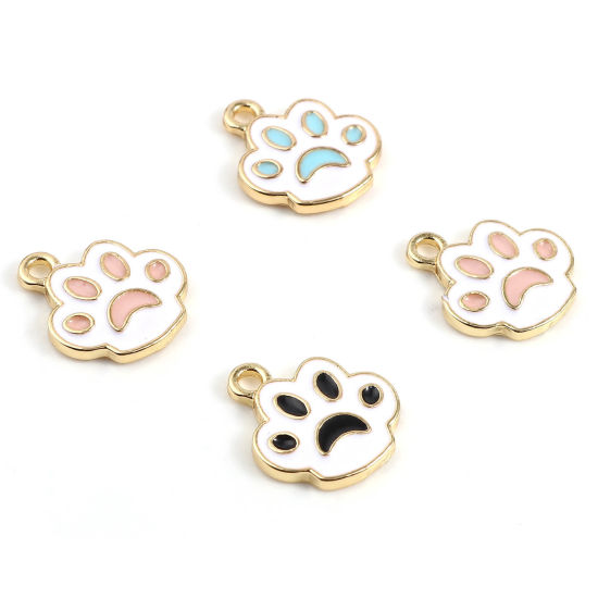 Immagine di Lega di Zinco Memoriale dell'animale Charms Zampa Oro Placcato Multicolore Smalto 16mm x 14mm , 10 Pz
