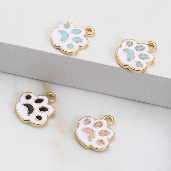 Immagine di Lega di Zinco Memoriale dell'animale Charms Zampa Oro Placcato Multicolore Smalto 16mm x 14mm , 10 Pz
