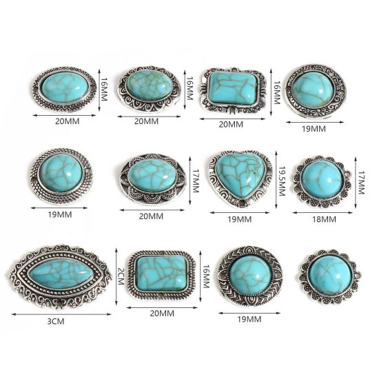 Immagine di Lega di Zinca + Acrilato Stile Bohemien Connettore Accessori Argento Antico Verde Blu Turchese Imitato 10 Pz