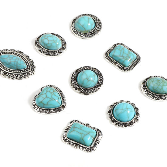 Immagine di Lega di Zinca + Acrilato Stile Bohemien Connettore Accessori Argento Antico Verde Blu Turchese Imitato 10 Pz