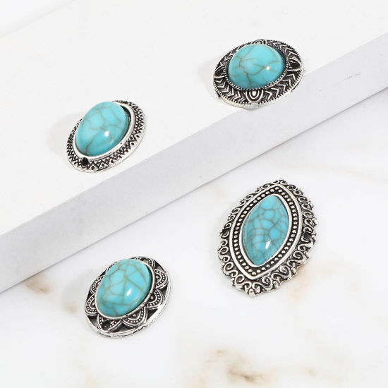 Immagine di Lega di Zinca + Acrilato Stile Bohemien Connettore Accessori Argento Antico Verde Blu Turchese Imitato 10 Pz