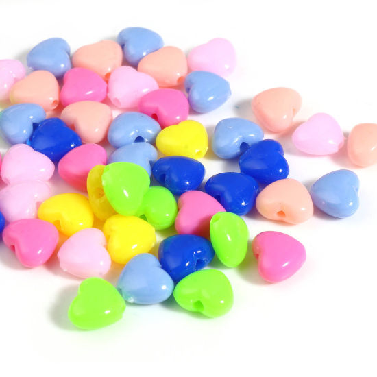 Picture of Acrylic Valentine's Day Beads Heart Multicolor About 9mm x 8mm, Hole: Approx 1.8mm, 1000 PCs