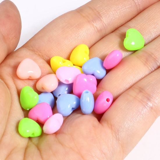Picture of Acrylic Valentine's Day Beads Heart Multicolor About 9mm x 8mm, Hole: Approx 1.8mm, 1000 PCs