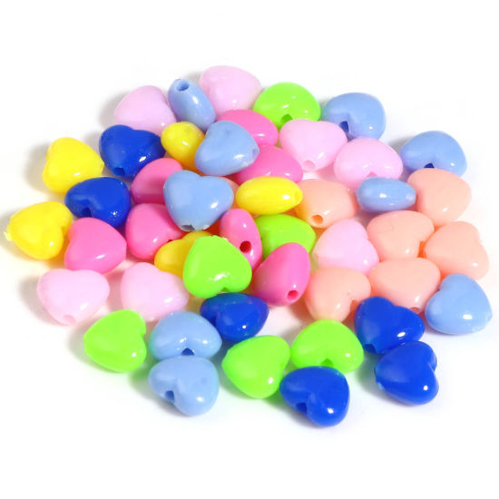 Picture of Acrylic Valentine's Day Beads Heart Multicolor About 9mm x 8mm, Hole: Approx 1.8mm, 1000 PCs