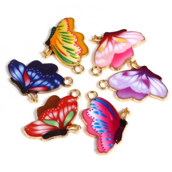 Immagine di Lega di Zinco Insetto Charms Farfalla Oro Placcato Multicolore Smalto 10 Pz