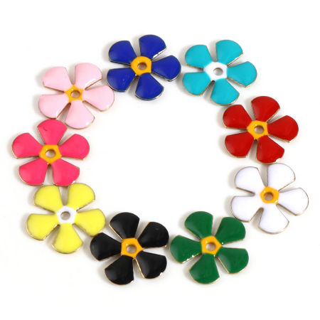 Brass Enamelled Sequins Spacer Beads Flower Gold Plated Multicolor Enamel About 13mm x 12mm, Hole: Approx 1.5mm, 5 PCs