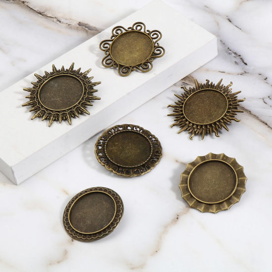 Picture of Zinc Based Alloy Cabochon Settings Pin Brooches Findings Bronzed Cabochon Settings 5 PCs