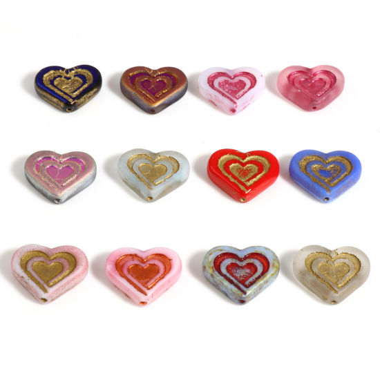 Picture of Glass Valentine's Day Czech Beads Multicolor Heart 17mm x 14mm, Hole: Approx 1mm, 2 PCs