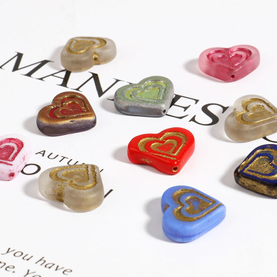 Picture of Glass Valentine's Day Czech Beads Multicolor Heart 17mm x 14mm, Hole: Approx 1mm, 2 PCs