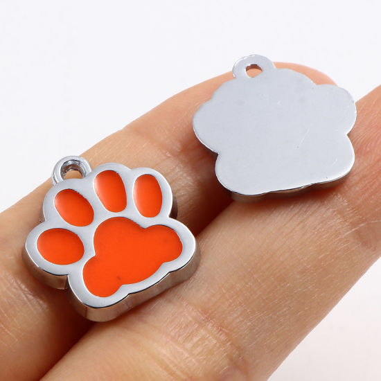 Picture of Zinc Based Alloy Pet Memorial Charms Paw Claw Silver Tone Multicolor Glow In The Dark Luminous 18mm x 17mm, 10 PCs