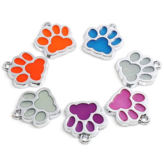 Picture of Zinc Based Alloy Pet Memorial Charms Paw Claw Silver Tone Multicolor Glow In The Dark Luminous 18mm x 17mm, 10 PCs