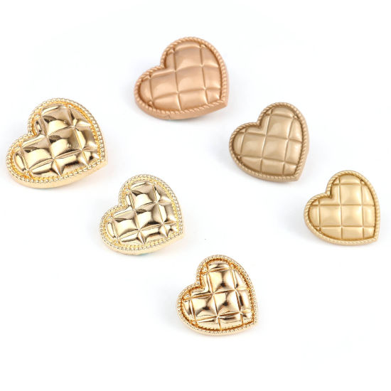 Immagine di Lega di Zinco San Valentino Metallo Gambo Bottone Cuore Multicolore Ingraticciato Disegno 10 Pz