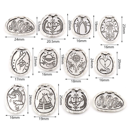 Immagine di Lega di Zinco Tempo Collezione Charms Ovale Argento Antico Arcobaleno 10 Pz