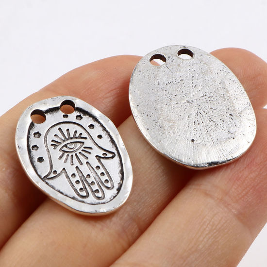 Immagine di Lega di Zinco Tempo Collezione Charms Ovale Argento Antico Arcobaleno 10 Pz