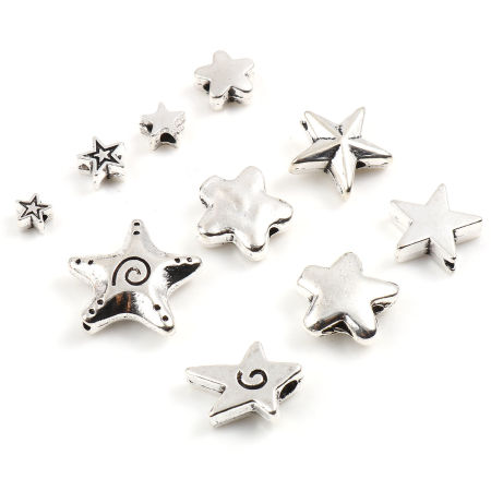 Zinc Based Alloy Galaxy Spacer Beads Star Antique Silver Color 50 PCs