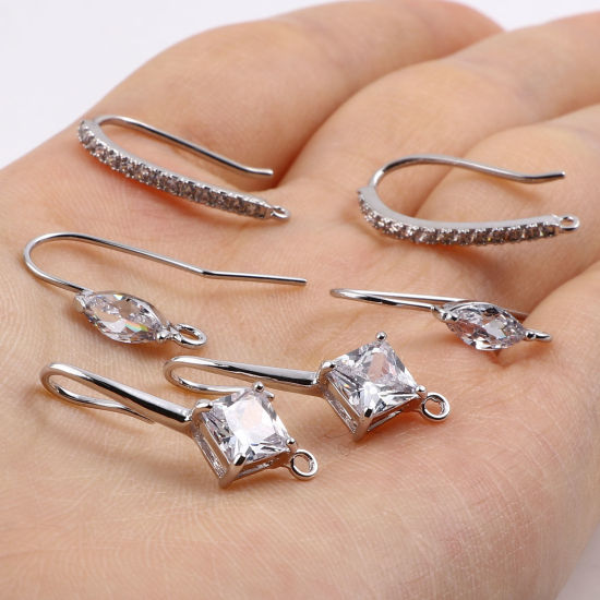 Picture of Brass Ear Wire Hooks Earring Real Platinum Plated W/ Loop 2 PCs