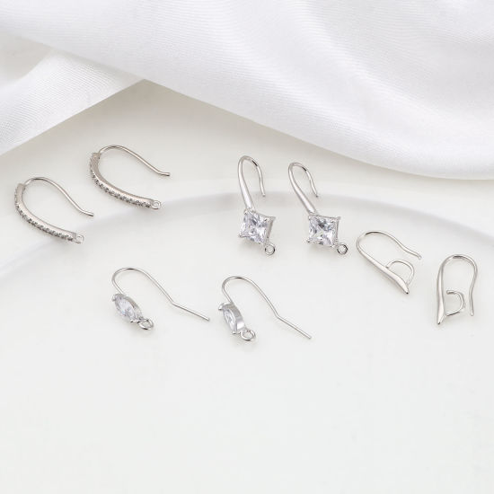 Picture of Brass Ear Wire Hooks Earring Real Platinum Plated W/ Loop 2 PCs