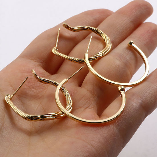 Imagen de Cobre Pendientes 18K Oro Real Chapado Post/ Wire Size: (20 gauge), 2 Unidades