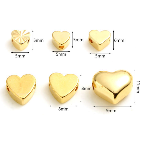 Picture of Brass Valentine's Day Beads 18K Real Gold Plated Heart 10 PCs