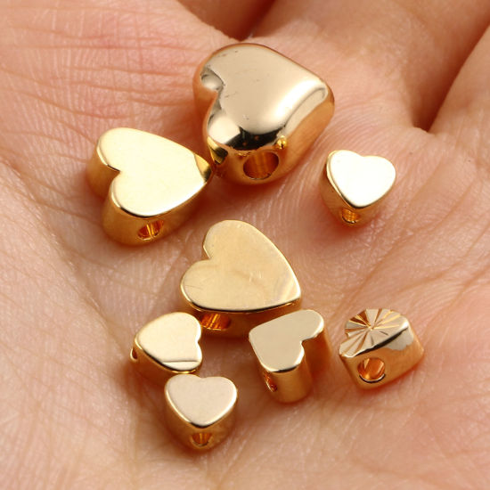 Picture of Brass Valentine's Day Beads 18K Real Gold Plated Heart 10 PCs