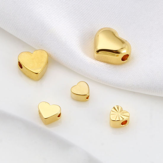 Picture of Brass Valentine's Day Beads 18K Real Gold Plated Heart 10 PCs