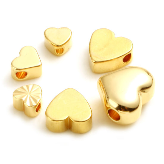 Picture of Brass Valentine's Day Beads 18K Real Gold Plated Heart 10 PCs