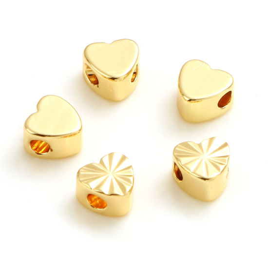 Picture of Brass Valentine's Day Beads 18K Real Gold Plated Heart 10 PCs