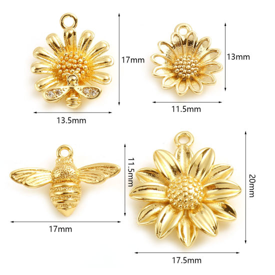 Picture of Brass Charms Daisy Flower 18K Real Gold Plated 2 PCs