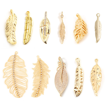 Brass Charms Feather 18K Real Gold Plated 2 PCs