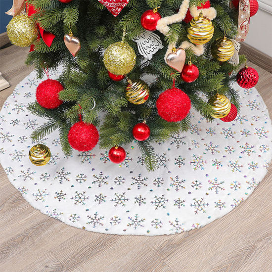 Picture of Exquisite Snowflake Printed Velvet Christmas Tree Skirt Home Decoration 