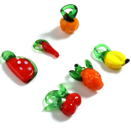 Lampwork Glass Charms Multicolor Vegetable Fruit 10 PCs