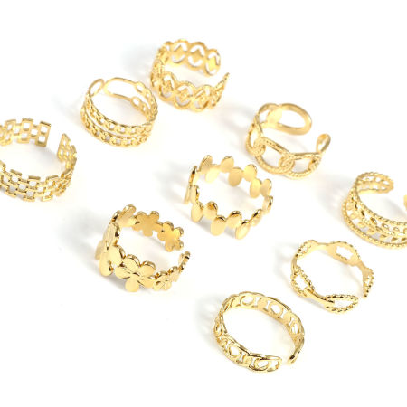 Stainless Steel Open Adjustable Rings Gold Plated 18.5mm(US size 8.5), 1 Piece