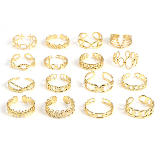 Picture of Stainless Steel Open Adjustable Rings Gold Plated 18.5mm(US size 8.5), 1 Piece