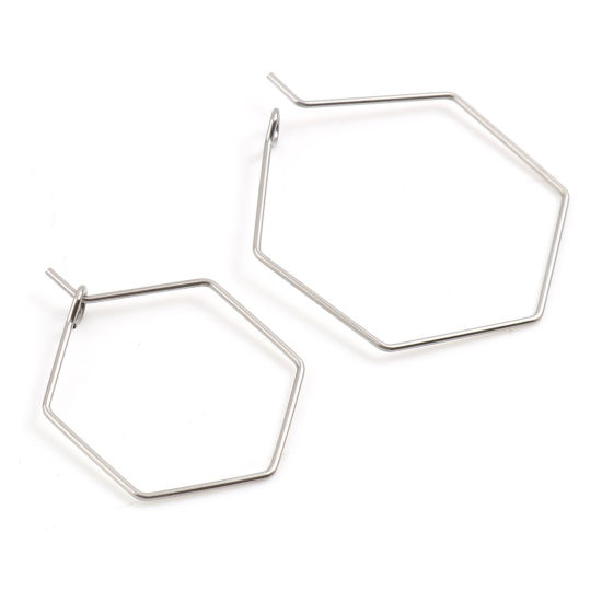 Image de Boucles d'Oreilles Créole Anneaux en Acier Inoxydable Hexagone Argent Mat Epaisseur de Fil: (21 gauge), 20 Pcs