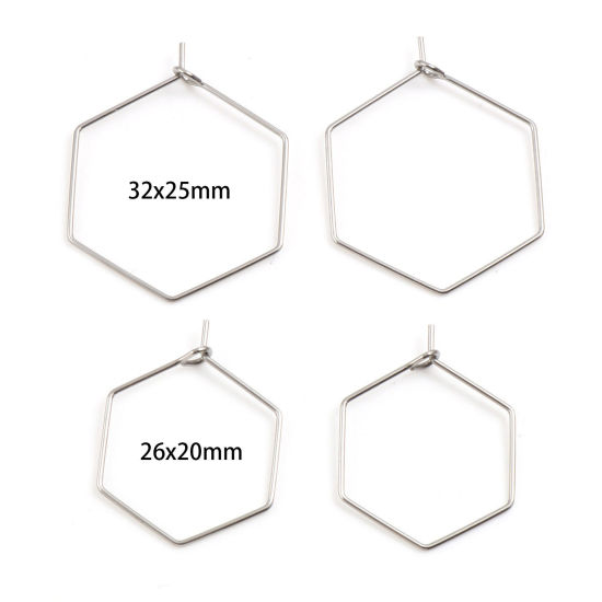 Image de Boucles d'Oreilles Créole Anneaux en Acier Inoxydable Hexagone Argent Mat Epaisseur de Fil: (21 gauge), 20 Pcs