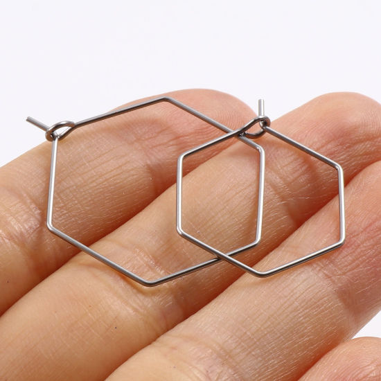 Image de Boucles d'Oreilles Créole Anneaux en Acier Inoxydable Hexagone Argent Mat Epaisseur de Fil: (21 gauge), 20 Pcs