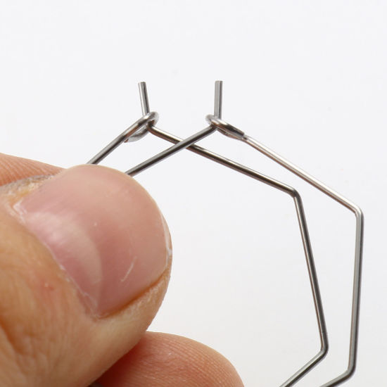 Image de Boucles d'Oreilles Créole Anneaux en Acier Inoxydable Hexagone Argent Mat Epaisseur de Fil: (21 gauge), 20 Pcs